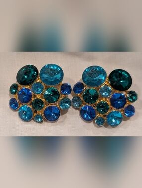 Blue Crystal Cluster Statement Earrings